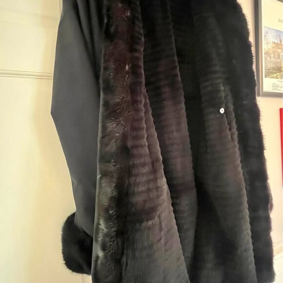 50% OFF! - Coat Loro Piana Black Storm System Mink Trim Rabbit Lined Large 12 - Picture 2 of 11